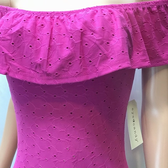 Eye Candy Juniors Pink Eyelet Off the Shoulder Bodysuit Top Size Large - Picture 6 of 8